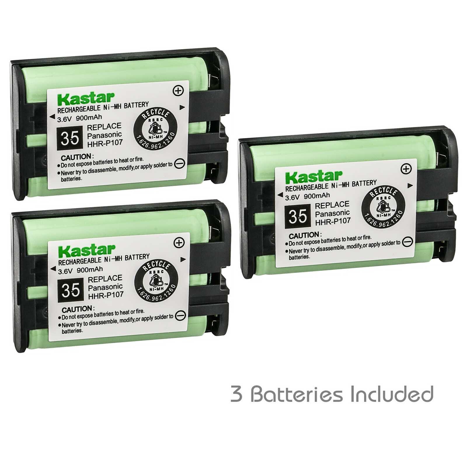 Kastar 3Pcs Battery for Panasonic HHR-P107 HHRP107 HHRP107A/1B KXTG6052B Type 35