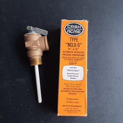 Cash ACME Type NCLX-5  3/4 X 3/4 210 F With New White Coat NEW Relief Valve