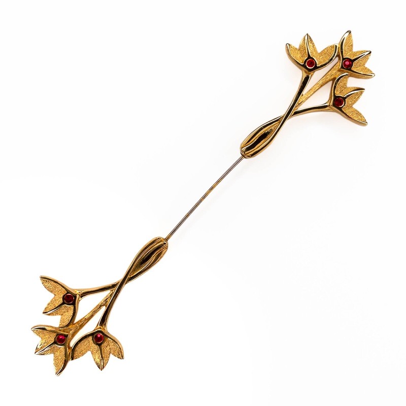 アクセサリー GIVENCHY Brooch Red Stone Gold Vintage Vintage 1980 Bijoux Givenchy Gold Plated Leaf Design Red