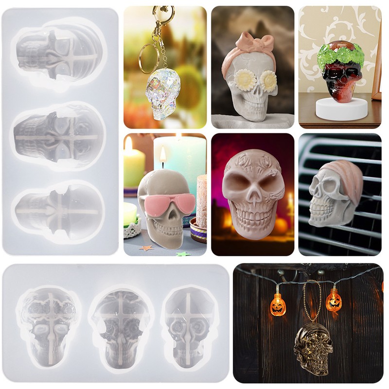 Skull Resin Mold 3D DIY Resin Plaster Halloween Pendant Mold Candle Molds Marker