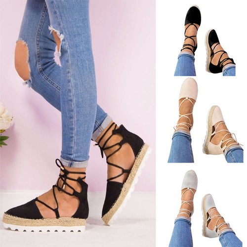 Women Espadrille Slip On Shoes Summer Beach Flat Pumps Casual Party Sandals Size Ebay