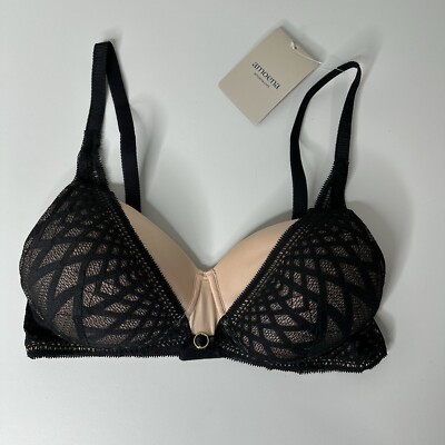 Amoena Pia Bra 32B Padded Mastectomy Wireless Black Sand NEW with Tag