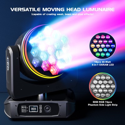 19*40W RGBW 19 LED Zoom Moving Head Beam Light DJ Party Stage Lighting DMX512 US
