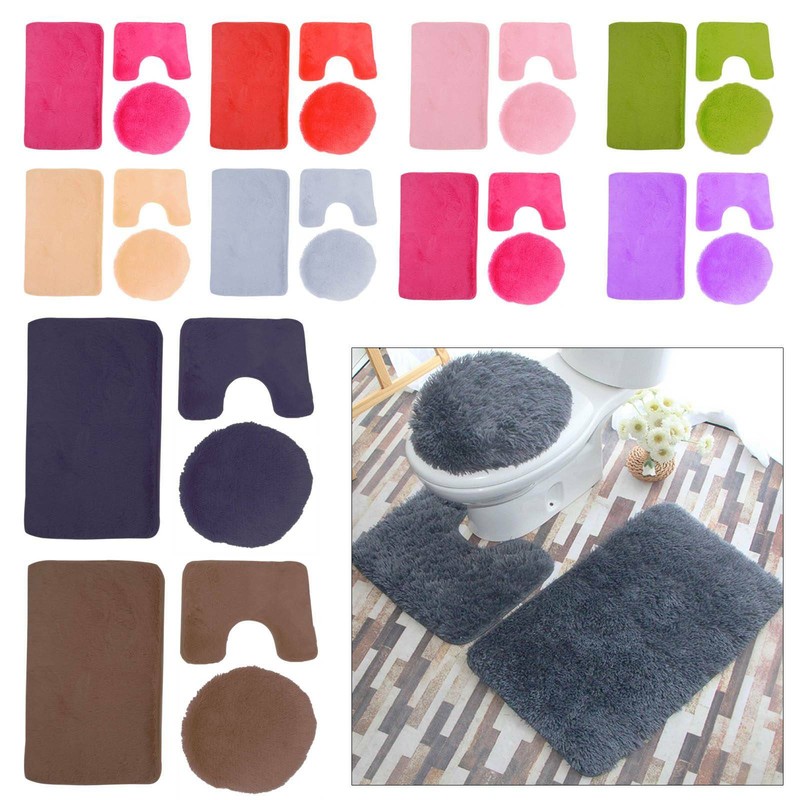 3 Teilig Badgarnitur Badezimmer Matte Set Dusch Bade Matte Vorleger Teppich WC