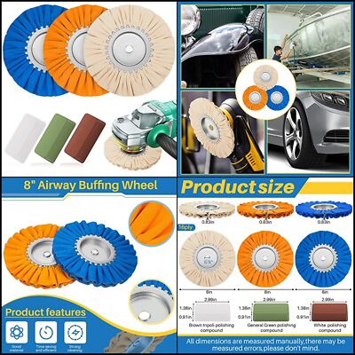 6 Pcs 8 Airway Buffing Wheel Kit In Diameter 5/8 in Arbor Hole Aluminum Polish