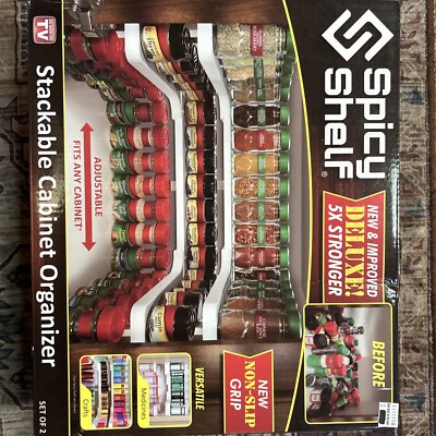Spicy Shelf Deluxe Set Of 2 Stackable Spice Racks Cabinet Adjustable Organizer