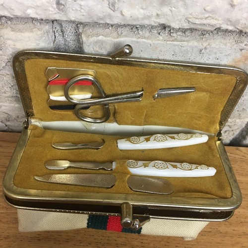 RARE Vintage 80s 90s Sewing Kit Coin Purse Manicure Set Pouch Wallet Vtg GUCCI