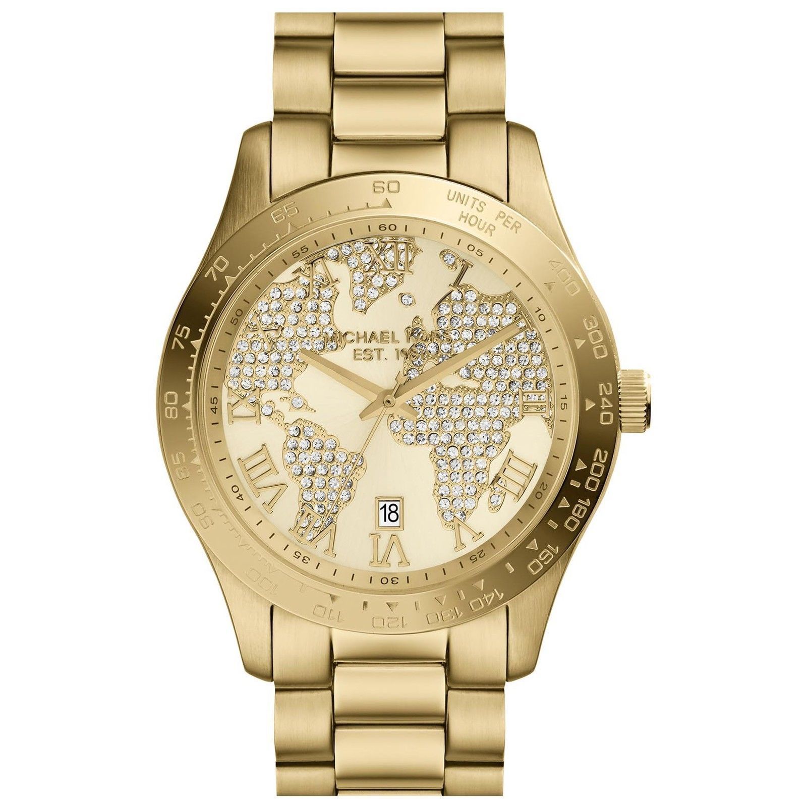 Michael Kors MK5959 Layton Weltkarte Strasssteine Edelstahl