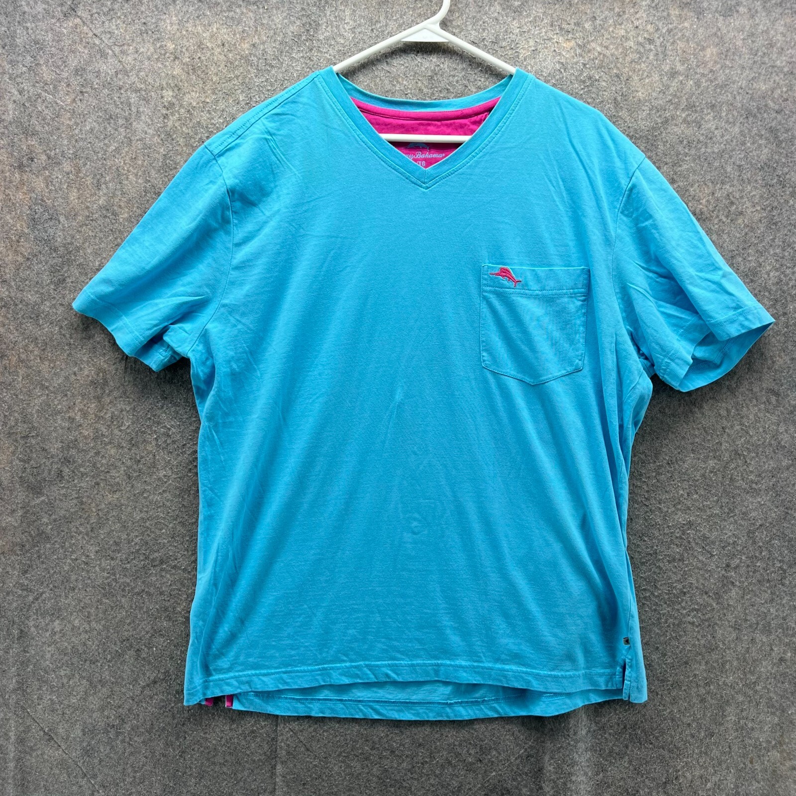 新品タグ付き！BAHAMA LAロゴ VネックTシャツ L ブルー Tommy Bahama Shirt Mens Extra Large Blue V Neck Pocket Tee
