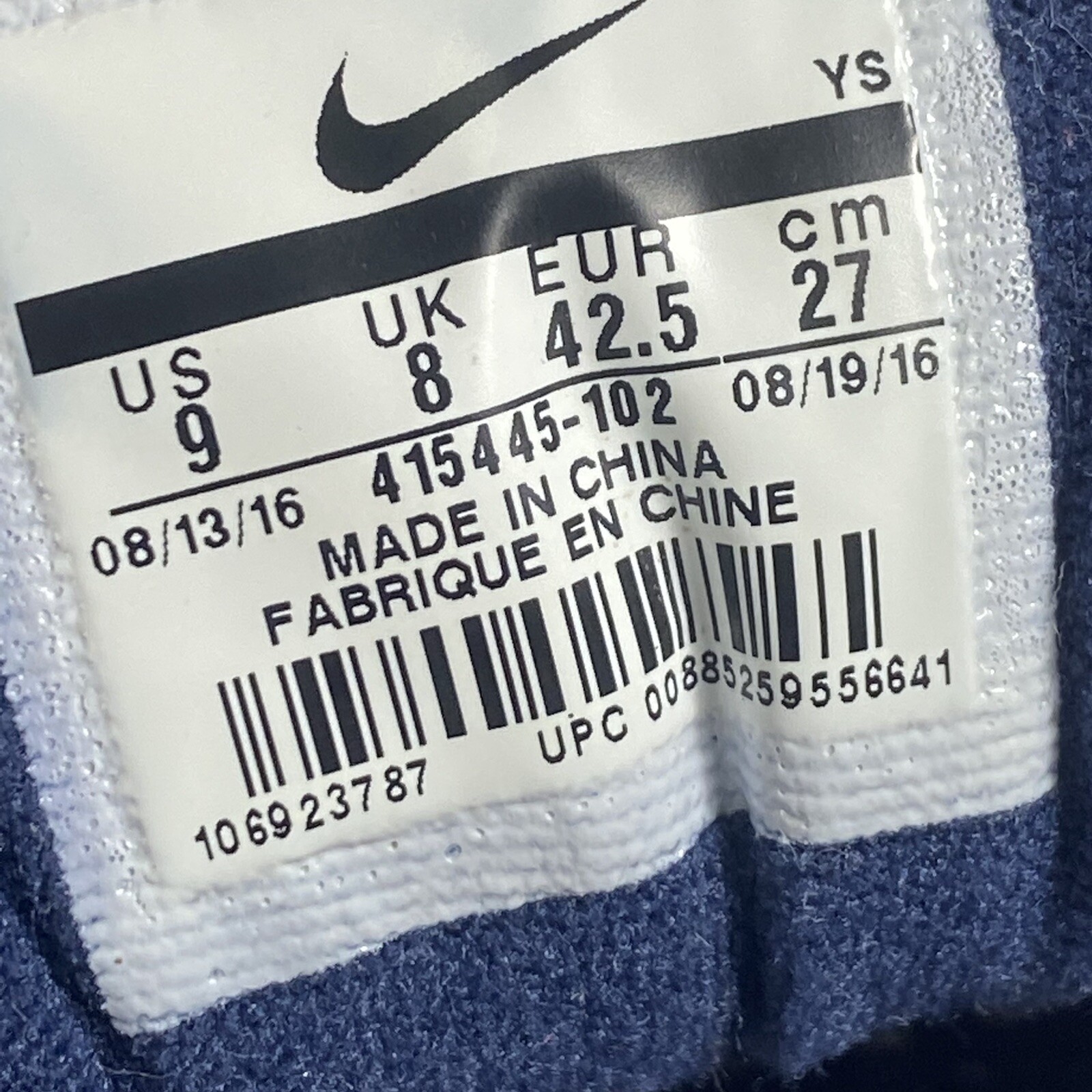 nike us 9 in cm