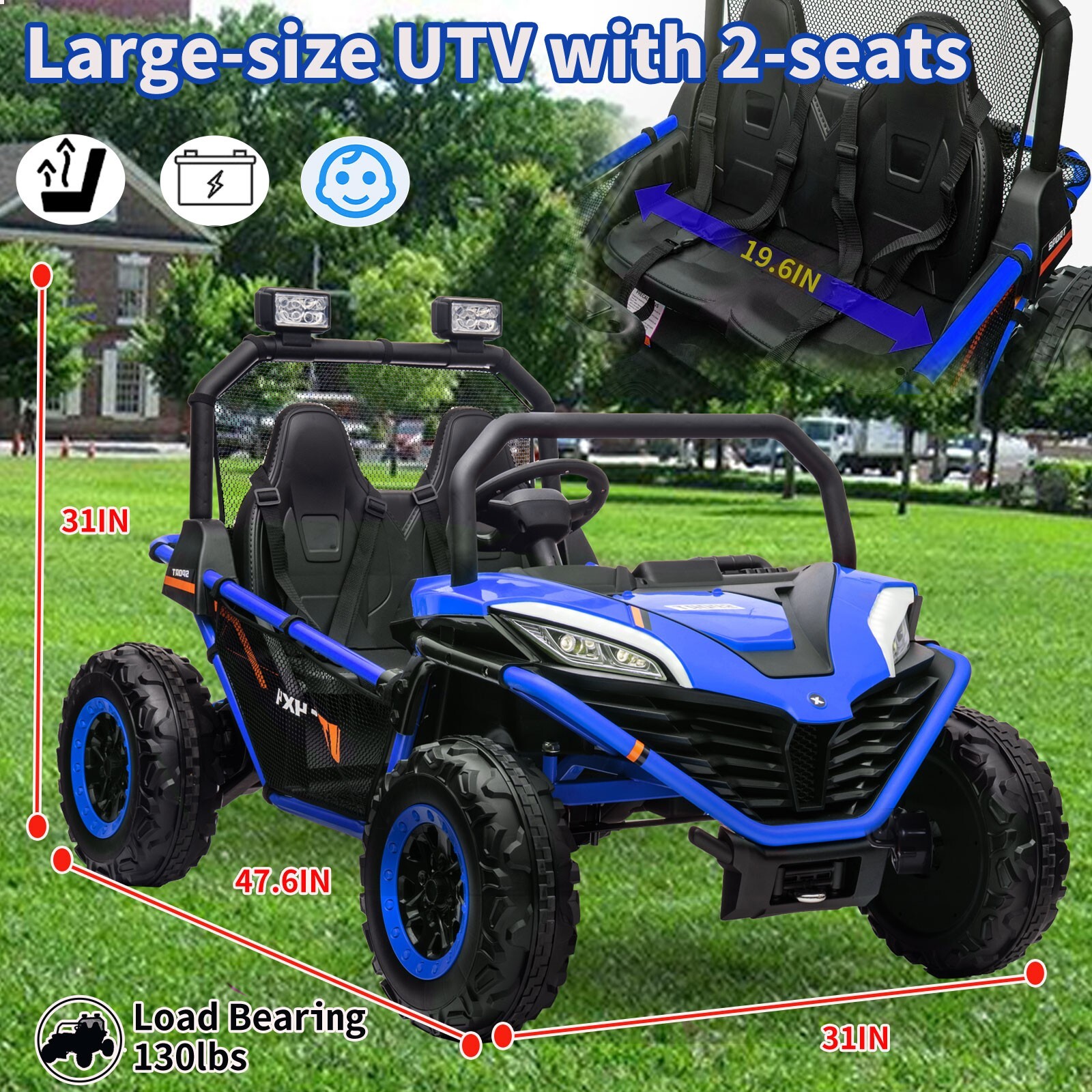 ZEOPHOL 24V Kid Ride On Car UTV 4WD 2-Seater Electric Truck 4X80W Remote Blue