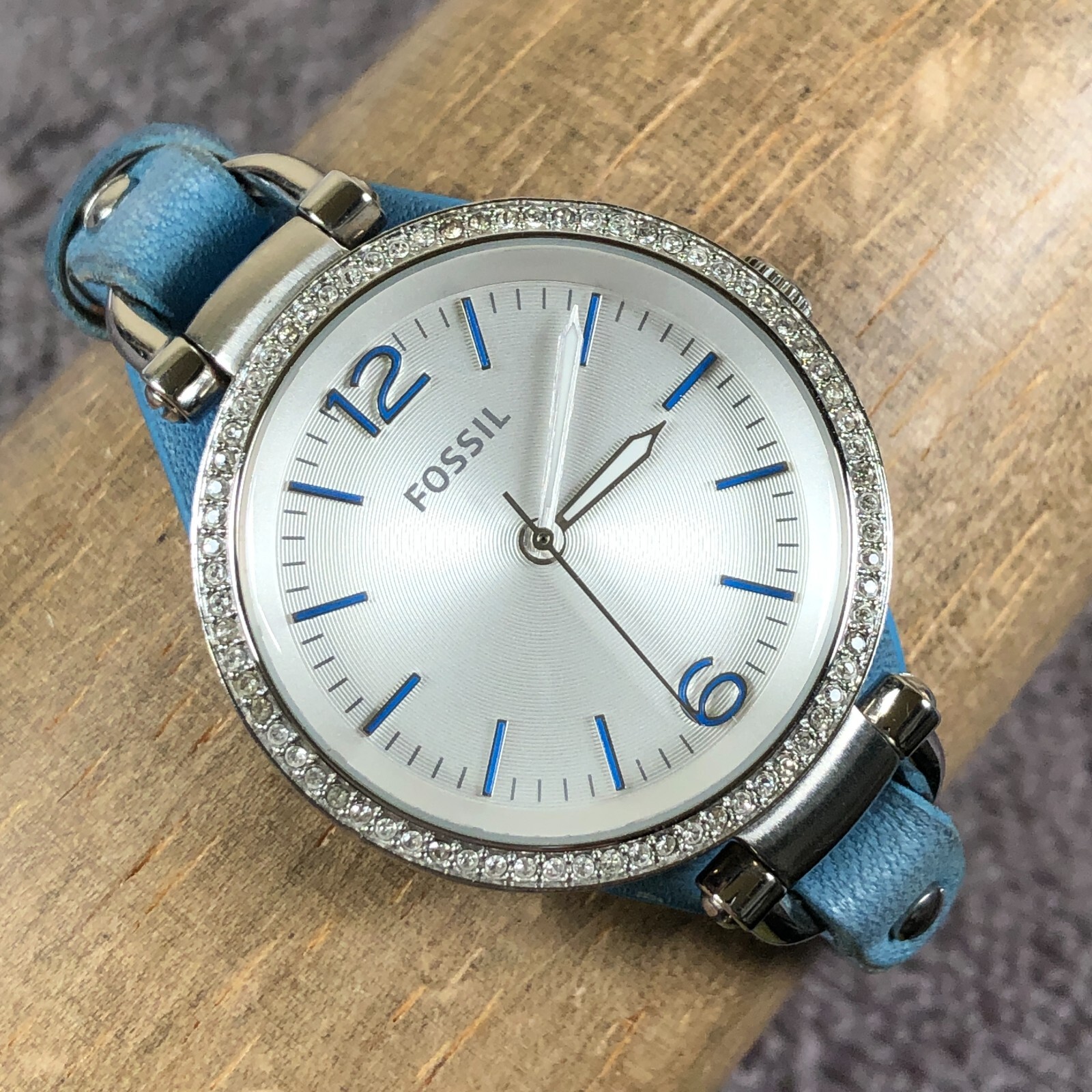Fossil Georgia Women ES3470 Casual Pave Blue Leather 32mm