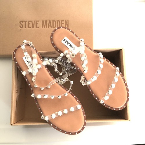 Steve Madden Travel Sandals Clear PVC Studs Resort Beach 6
