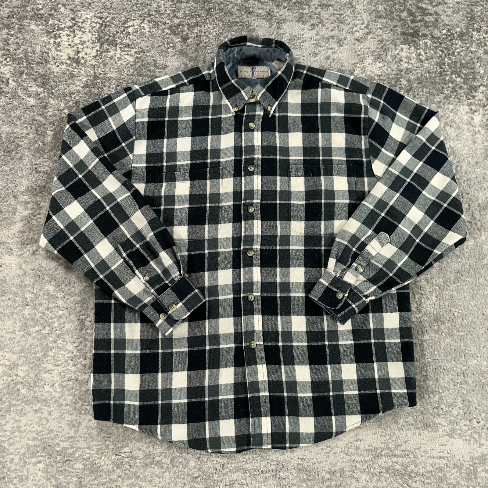 VTG Flannel Shirt Mens Large L Black White Plaid 90s Grunge VTG Flannel Shirt Mens Large L Black White Plaid 90s Grunge