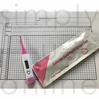 Ovulatie vruchtbaarheidsgrafiek, thermometer + 2 zwangerschapstest