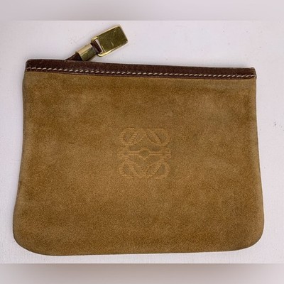 Loewe Tan Camel Suede Zip Pouch
