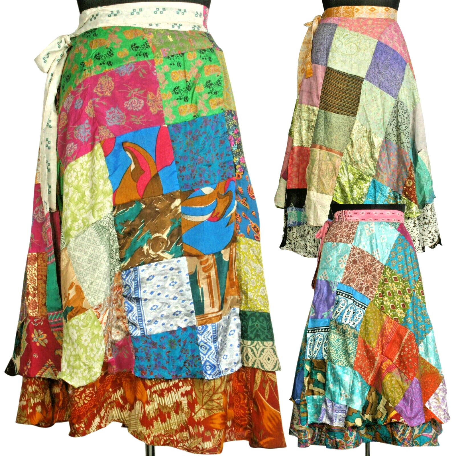 VINTAGE VINTAGE SILK SARI MAGIC WRAP AROUND SKIRTS BEACH WEAR REVERSIBLE WARP SKIRT 50PC
