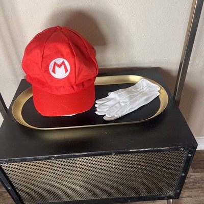 Super Mario Red Costume Hat & White Gloves Adult Sized