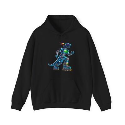 Adult Hoodie Sweatshirt "Roller Raptor" Dazzling Robot Dinosaur on Roller Skates