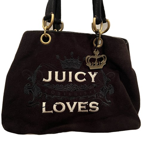 バッグ 00sY2K JuicyCouture embroidered tote bag Vintage XL Black Juicy Couture Satchel Tote Bag Purse Terry