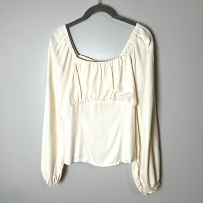 NEW Old Navy Blouse Size Small Top Long Sleeves Cream Smocked Back Stretch