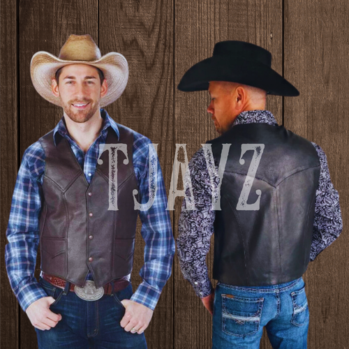 TJAYZ Classic Snap Inside pocket Biker Vest Cowboy Western Genuine LEATHER USA