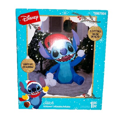 Disney Stitch Santa Hat Snowball Christmas Gemmy Airblown Inflatable 3.2 Ft New