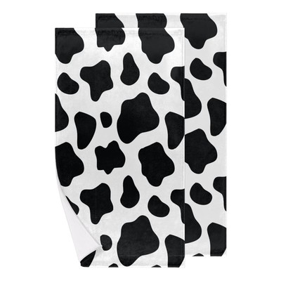 S Set Of 2 Cow Print Fingertip Bath Towel Highly Absor...