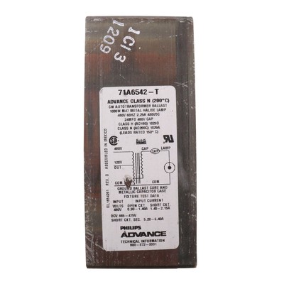 ADVANCE 71A6542-T METAL HALIDE MAGNETIC BALLAST CORE ONLY, M47, 1000W, 480V