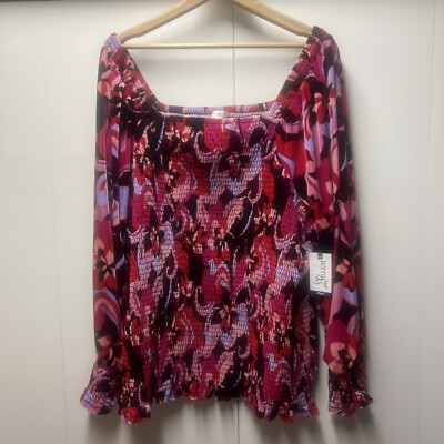 Tera & Sky Women s Plus Size 4X (28W-30W) Velvet Smocked Top Multicolored NEW