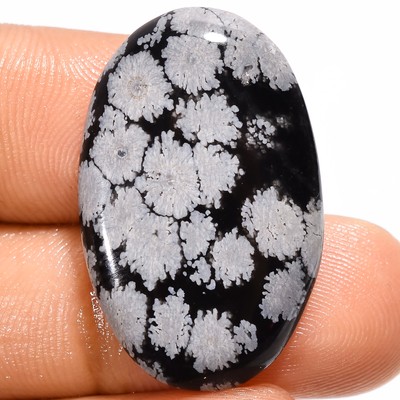 Natural Snowflake Obsidian Oval Shape Cabochon Gemstone 16.5 Ct 28X17X4mm X-7071