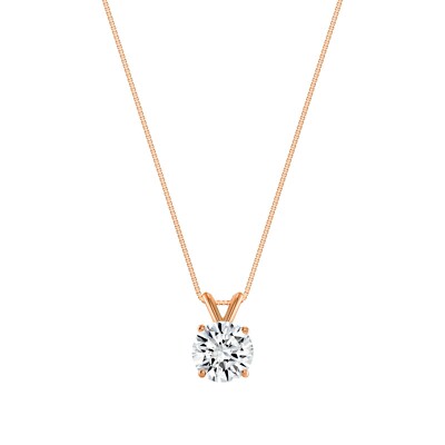 Pre-owned Shine Brite With A Diamond 1 Ct Round Cut Created Diamond Solid Real 14k Rose Gold Pendant 18" Necklace In White/colorless