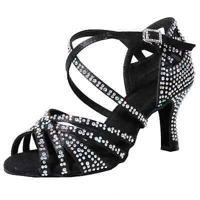 Latin Diamond Dance Shoes National Standard Cha Cha Square Sandals 7.5cm Heel
