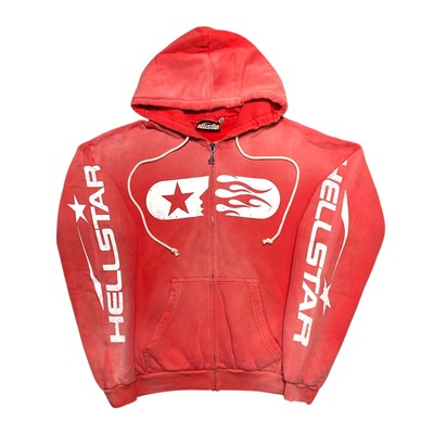 Pre-owned Hellstar Studios Gd Zip Up Hooded Sweatshirt Red