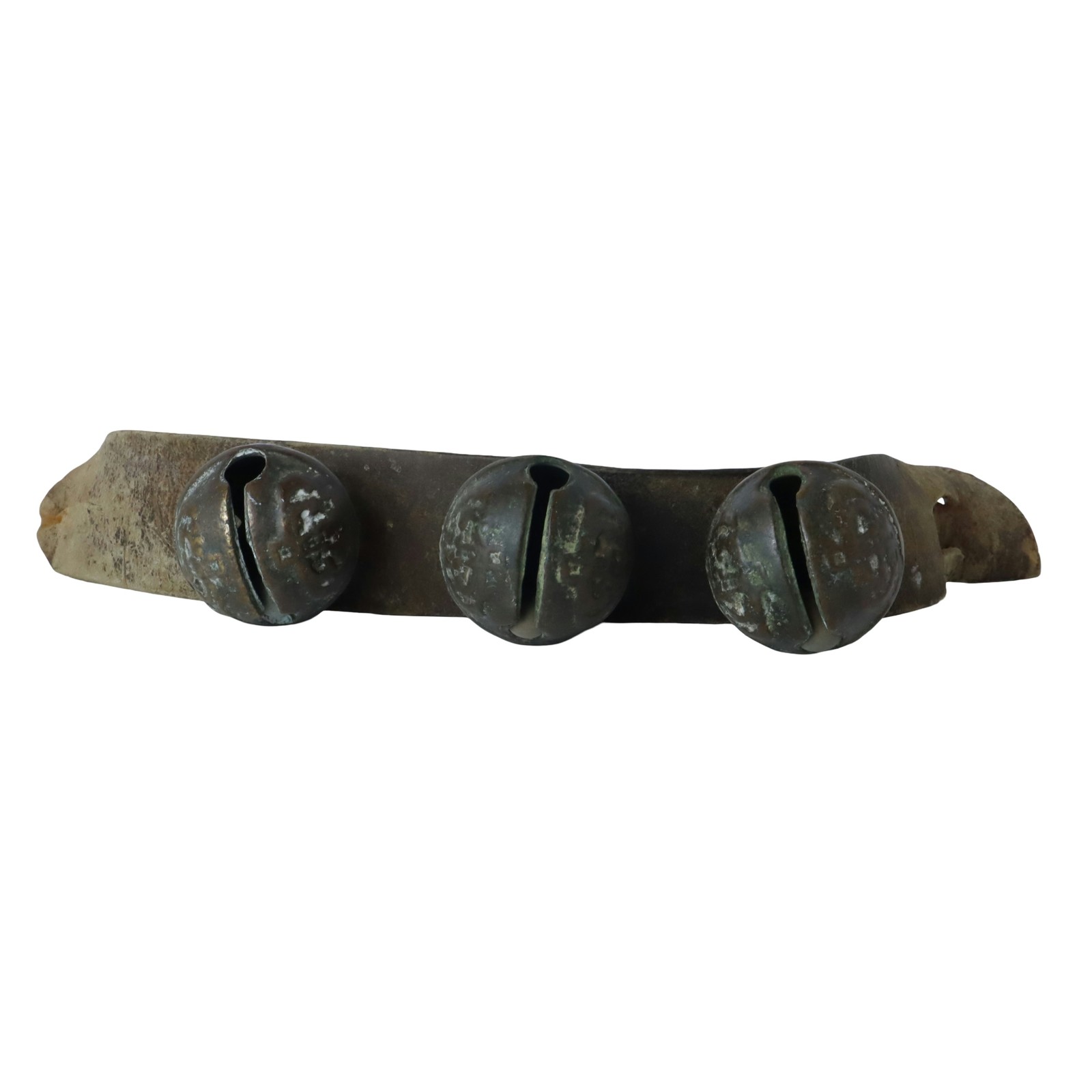 Antique Brass Sleigh Bells Leather Primitive Farmhouse Holiday Decor 15