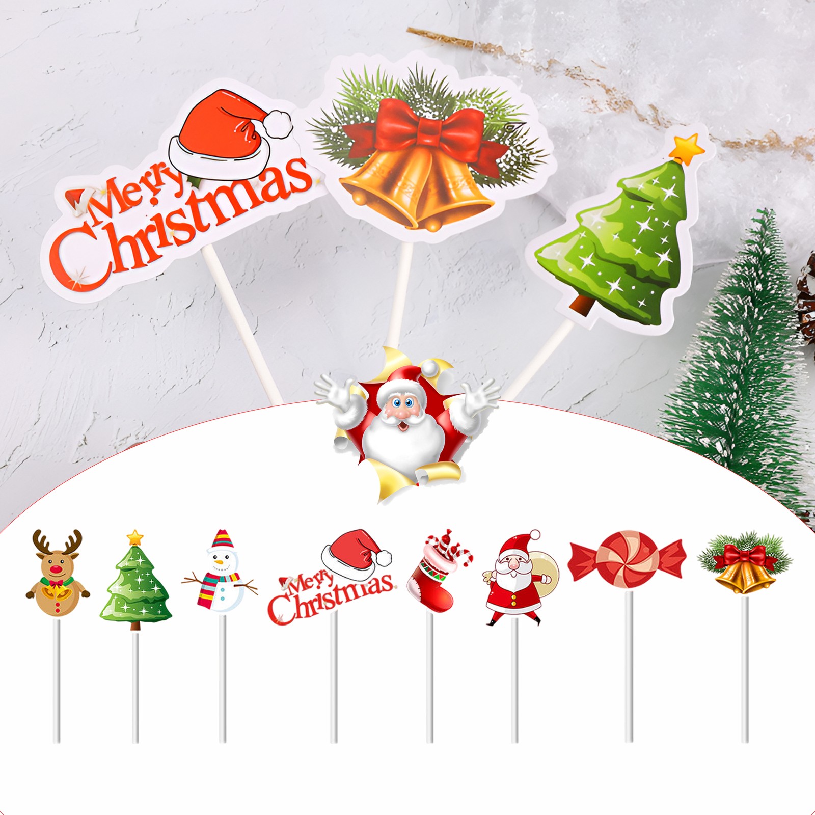 Pastel de Navidad Decoración 24pcs Palillos para Cupcake Cóctel Palos Comida