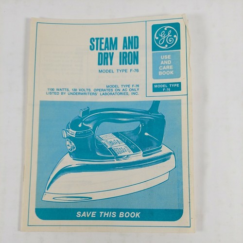 GE General Electric Model Type F-76 Steam & Dry Iron Use