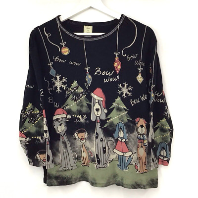 VINTAGE JESS AND JANE BOW WOW CHRISTMAS HOLIDAY BLACK DOG SHIRT SIZE 1X 