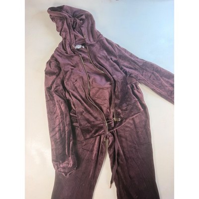 Y2K Magaschoni Tracksuit Set Women Small Plum Excellent Velour Hoodie Pants 2PC