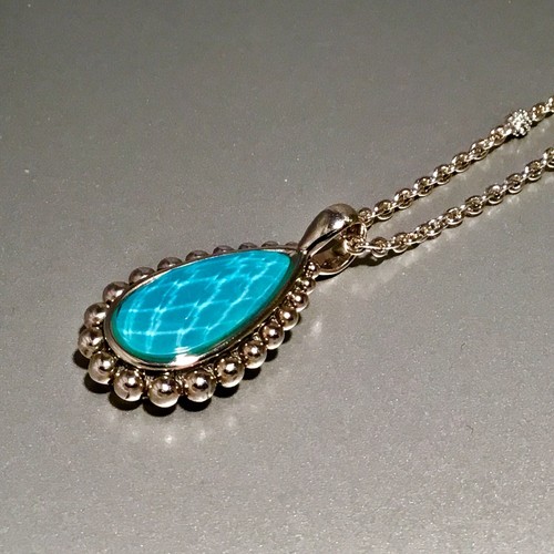 Pre-owned Lagos Maya Teardrop Pendant Necklace In Turquoise 18” L In Blue