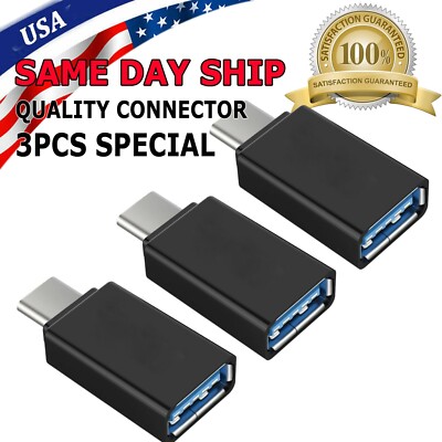 3-Pack USB-C 3.1 Male to USB A Female Adapter Converter OTG Type C Android Phone