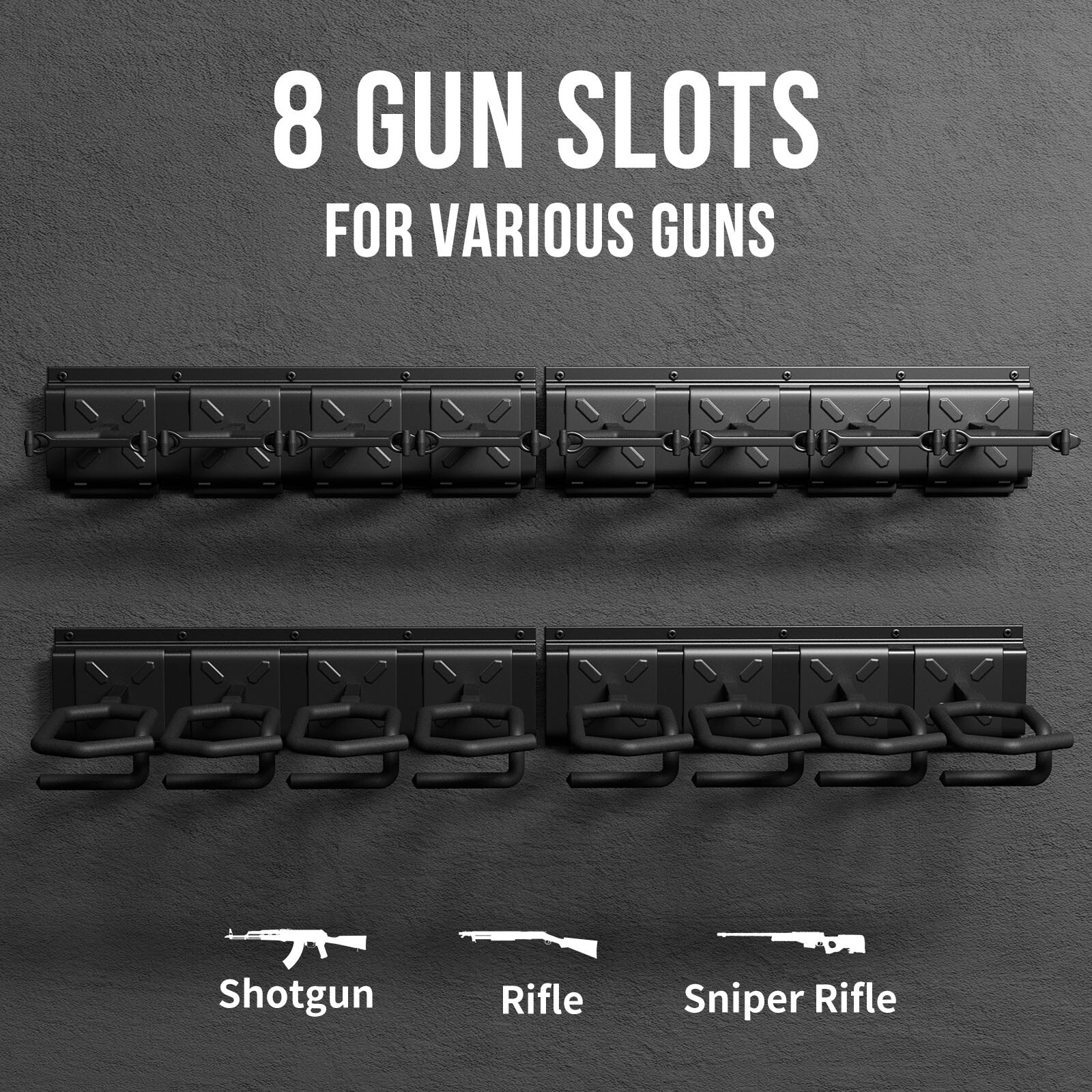 Gun Rack Wall Mount Metal Shotgun Rack Adjustable Rifle Display Storage Holder 