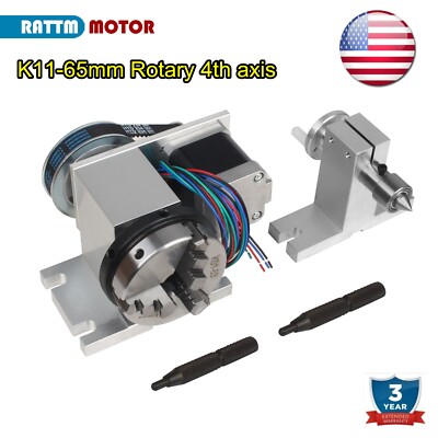 〖USA〗 Rotary A Axis 4th axis K11-65mm 4:1 Dividing Head+ Nema17 Motor+Tailstock