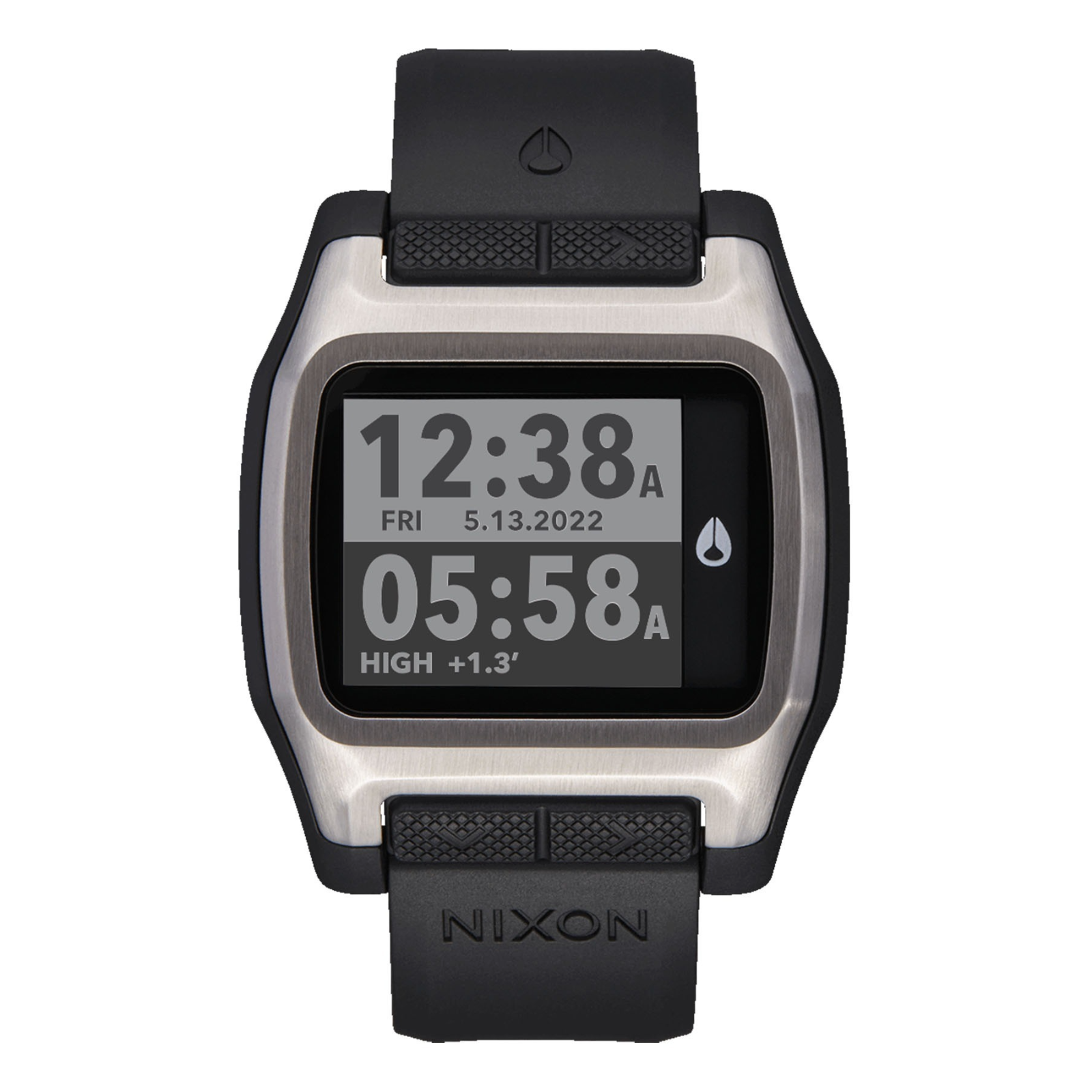 Pre-owned Nixon High Tide Men's Digital Surfing Watch Quartz Silver Resin Silicone Band