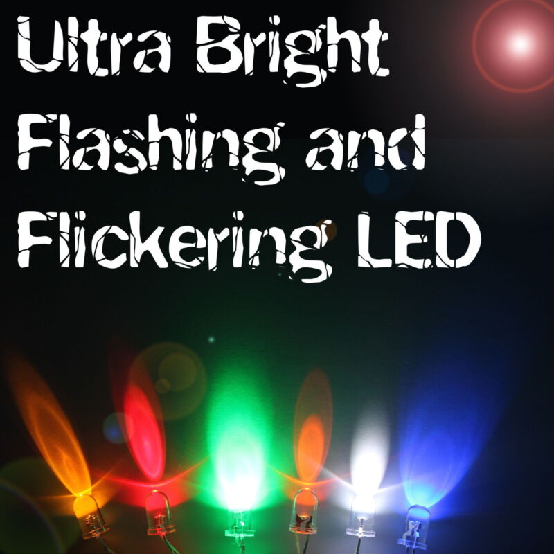 Ultra Bright Flashing / Flickering Leds 3mm/5mm/8mm/10mm Multi Colour Uk Seller