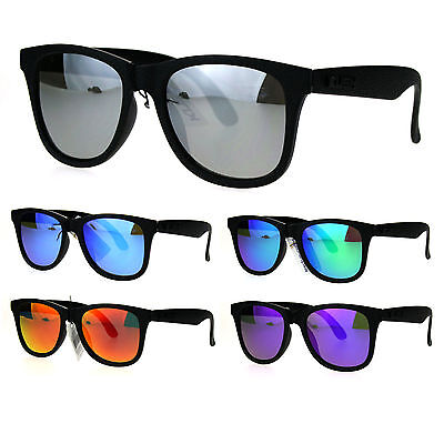 Mens Black Plastic Reflective Color Mirror Kush Horned Rim Hipster Sunglasses