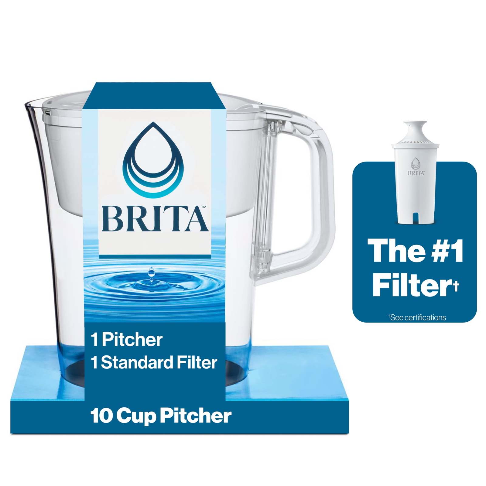 Brita Large 10 Cup White Tahoe Water Filter Pitcher with 1 S