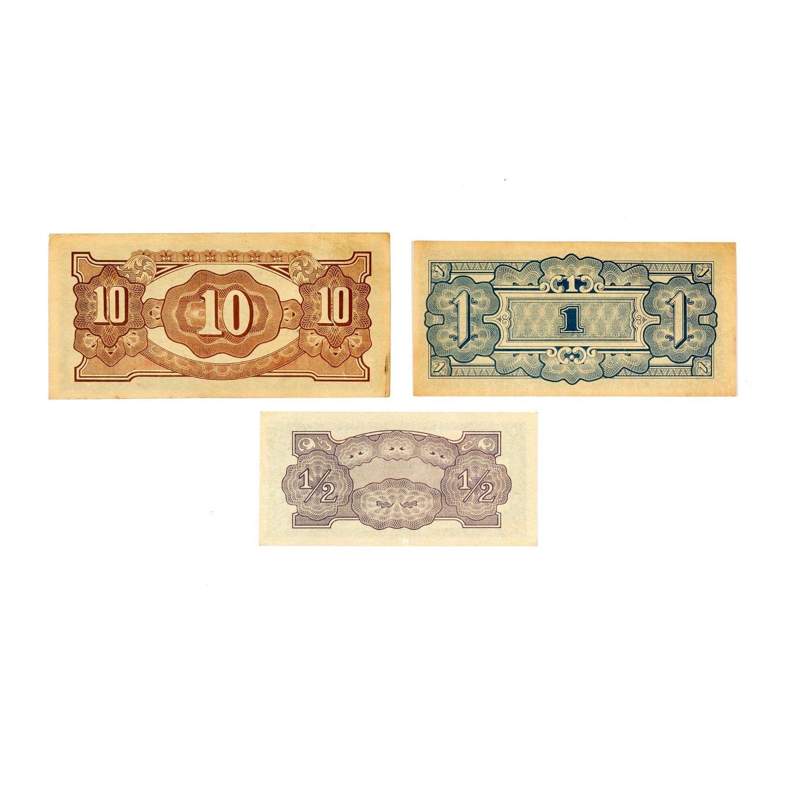 Set of 3 diff. Japan invasion 1940's 10 Shillings vf+ ,1/2 vf, 1 xf Oceania WW2