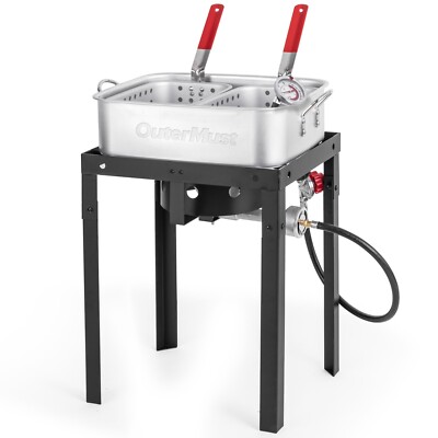 OuterMust 58,000 BTU 18 Qt. Outdoor Aluminum Dual Basket Fish Deep Fryer Kit