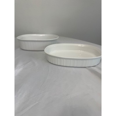 CorningWare French White Oval Casserole Baking Dish Set of 2 Fluted Stoneware
